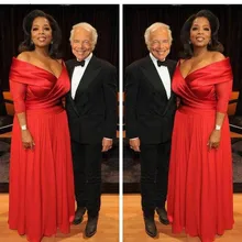 Элегантное красное вечернее платье Oprah Winfrey с открытыми плечами, длинное шифоновое вечернее платье, вечерние платья на заказ, большие размеры