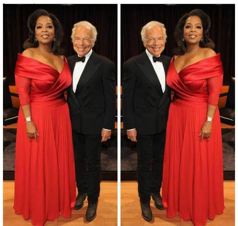 Женское вечернее платье с открытыми плечами Oprah Winfrey Красное длинное шифоновое