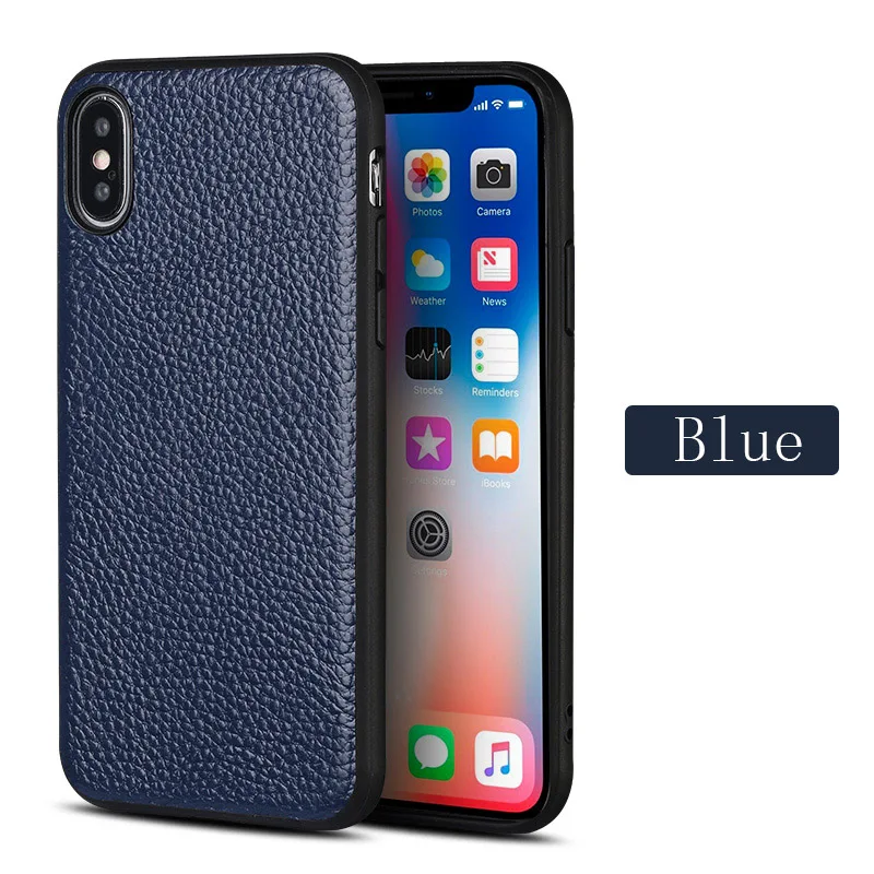 Blue Роскошный чехол для телефона s из воловьей кожи для iPhone 7, 8 Plus, X, Xs Max, чехол с текстурой личи, задняя крышка для iPhone 6, 6S Plus, 6 p, 7 p, 8 p, чехол - Цвет: Blue
