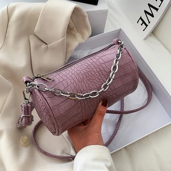 

Crocodile Pattern Bucket Bag PU Leather MINI Crossbody Bags For Women 2020 Chain Solid Color Travel Fashion Shoulder Handbags