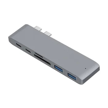 

5/6/7 in 1 USB-C Hub Dual Type-C Multiport Card Reader Adapter 4K HDMI Compatible for MacBook Pro GDeals