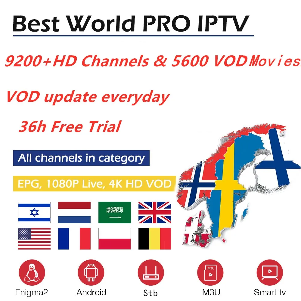 

World IPTV subscription 10000+Live HD 4K Europe Spain nederlands IPTV M3U France Sweden UK Israel Belgium android tv box x96