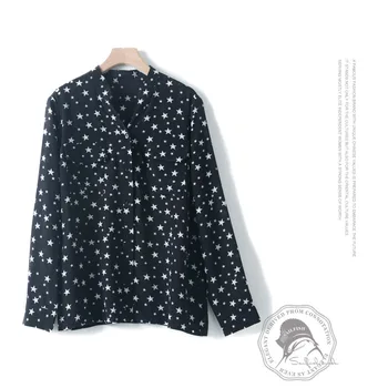 

silk blouses shirts for women high-quality navy print start floral plus size casual sexy office clothes 2020 summer free ship