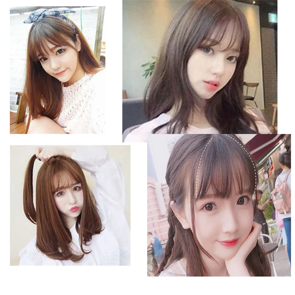 Buqi Fake Bangs Clip Hairpiece Black Brown Blonde Synthetic Bangs