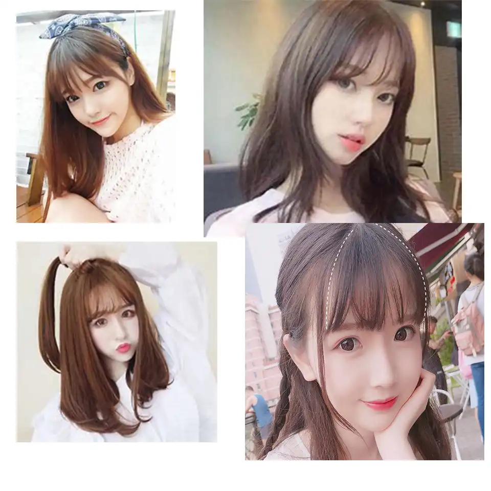 Buqi Fake Bangs Clip Hairpiece Black Brown Blonde Synthetic Bangs Hair Extensions For Adult Women