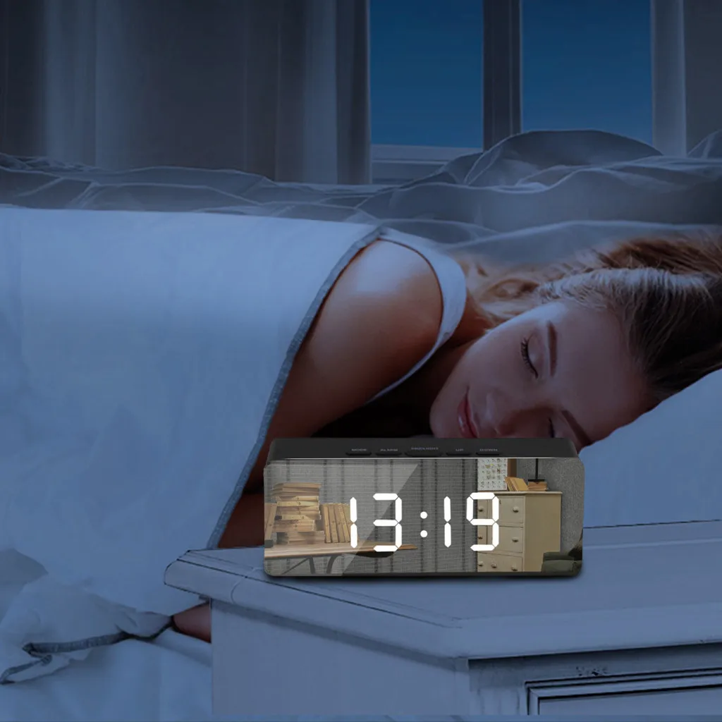 Светодиодный зеркальный будильник часы цифровой Повтор Настольные часы Пробуждение светильник электронное время температура дисплей украшение для дома часы# N