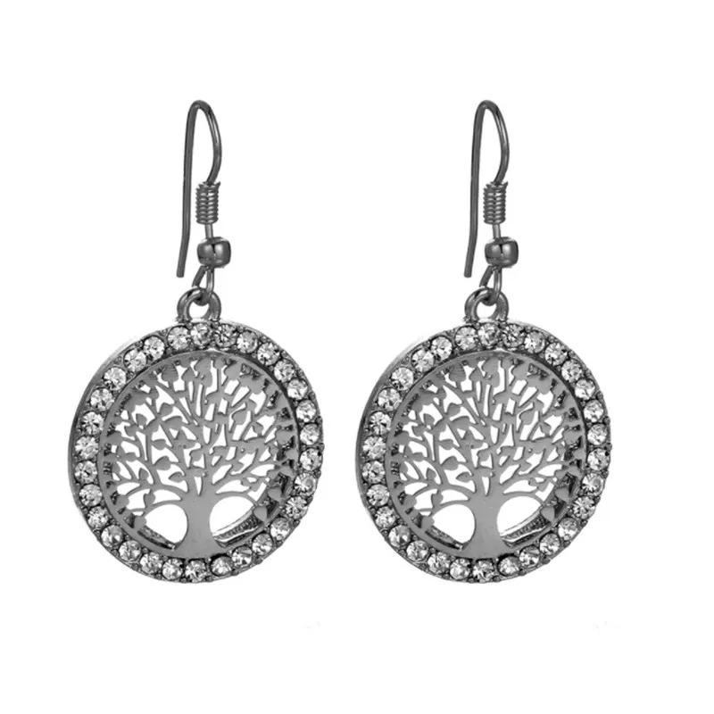 black earring Горячее Дерево жизни круглый кулон-кристалл ожерелье розовый золотой и серебряный цвета Bijoux колье Элегантные женские ювелирные изделия подарки дропшиппинг - Окраска металла: black earring