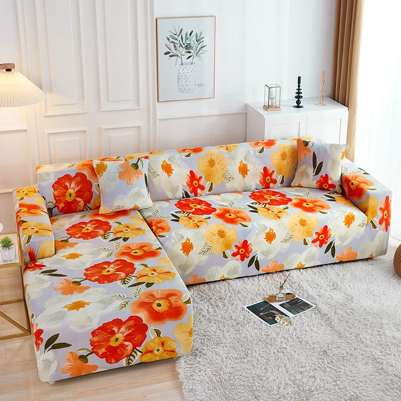 Pastoral Red Flowers Print Universal Spandex Sofa Cover L-shape Sectional Slipcover L-style Corner Couch 1/2/3/4 seater | Дом и сад