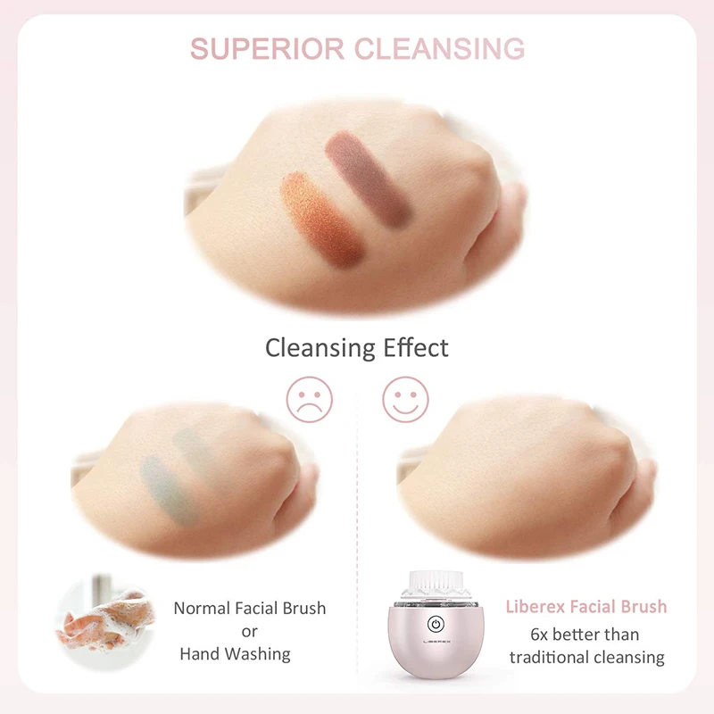 H435381c7230048c49f2db80ebc9bc5a7l Liberex Egg Oscillation Facial Cleansing Brush Powered Face Cleaning Devices 3 Replacement Brush Heads IPX7 3 Modes Skin Care
