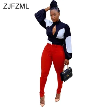 

Color Block Sexy Chiffon T Shirt Women Lantern Sleeve Slim Cropped Shirts 2019 Autumn Winter Causal Zipper Back Plus Size Tees