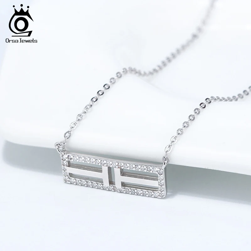 ORSA JEWELS Настоящее 925 женское ожерелье с прямоугольной подвеской из стерлингового серебра AAAA Циркон короткое ожерелье модное хорошее ювелирное изделие SN186