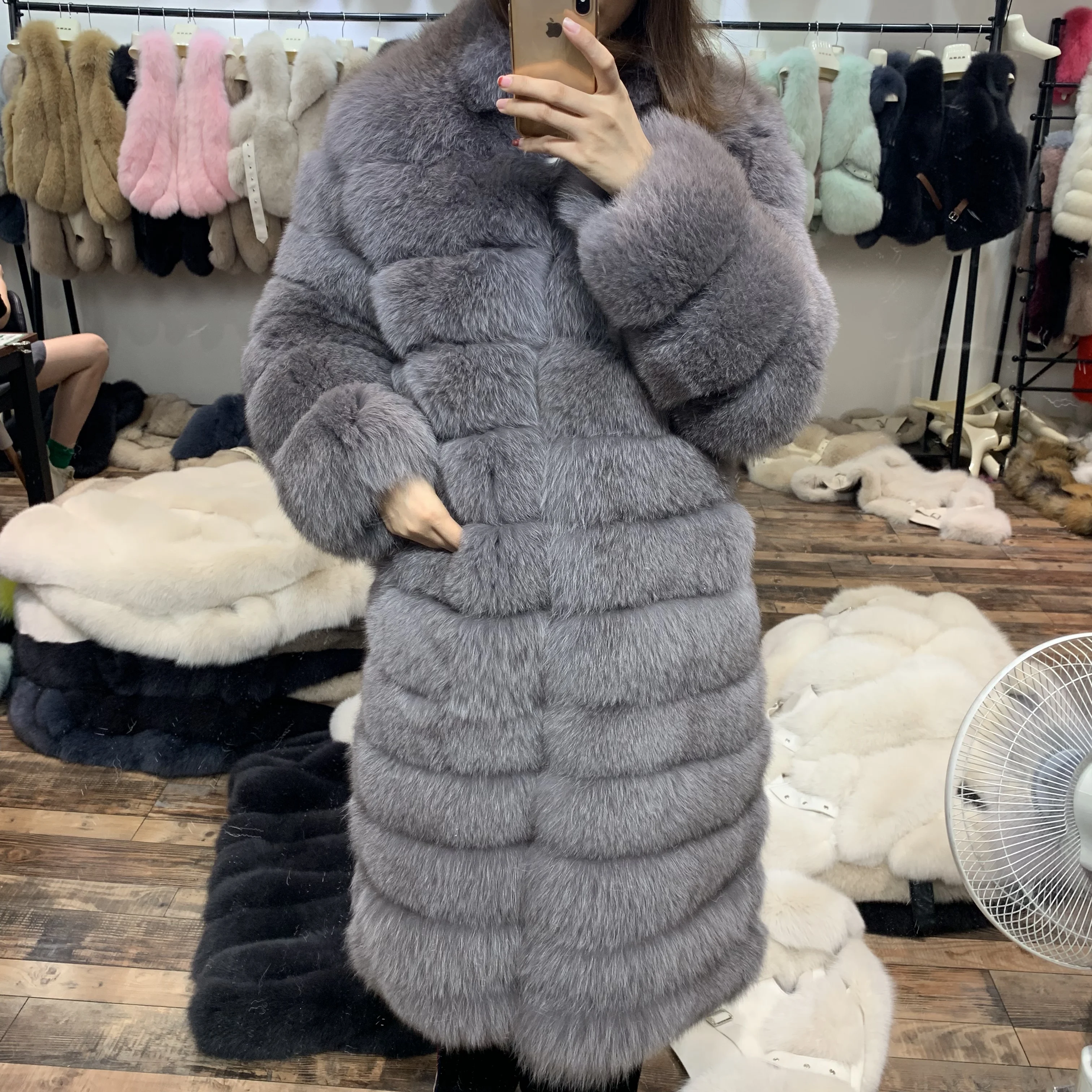 SQXR меховая женская шуба из натурального меха, толстая теплая Женская куртка из натурального Лисьего меха, верхняя одежда, длинное пальто