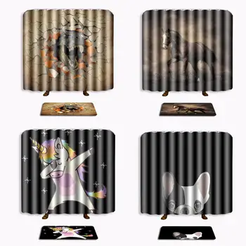 

Colorful Polyester Gift Animal Shower Curtain Lovely Bathing Curtains Household Durable Practical Cute with Mats Waterproof