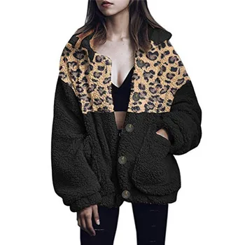 

Women Winter Plus Size Jacket Thick Warm Casual Fur Leopard Splice Outwear Plush Pocket Long Coat Winter Down Jacket Women N4