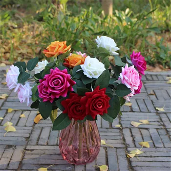 

Artificial Rose Velvet Rose Branch Crimping Rose Home Decoration Wedding Flower