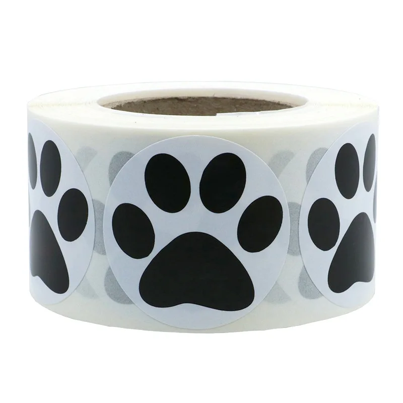 Pegatinas de animales bonitos, huellas negras, 1 pulgada, para Navidad, sello de embalaje, papelería, 50-100 Uds.