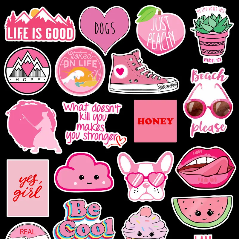 40Pcs PVC Waterproof Girls Kawaii Pink Computer Stickers to DIY Suitcase Moto Car Fridge Luggage Laptop Scrapbook Skin Decals