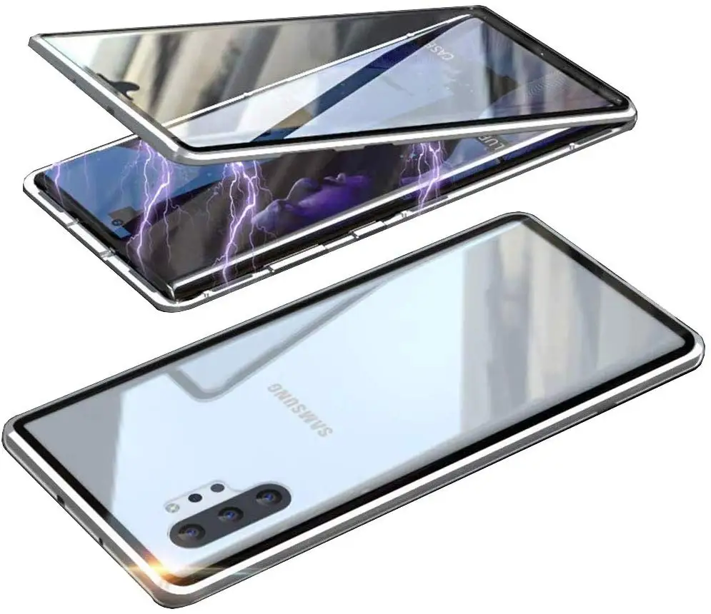 Чехол с магнитной адсорбцией для samsung Galaxy Note 10 Plus, двухсторонний, закаленное стекло, металлический чехол для samsung Galaxy Note 9, 8, чехол - Цвет: Серебристый