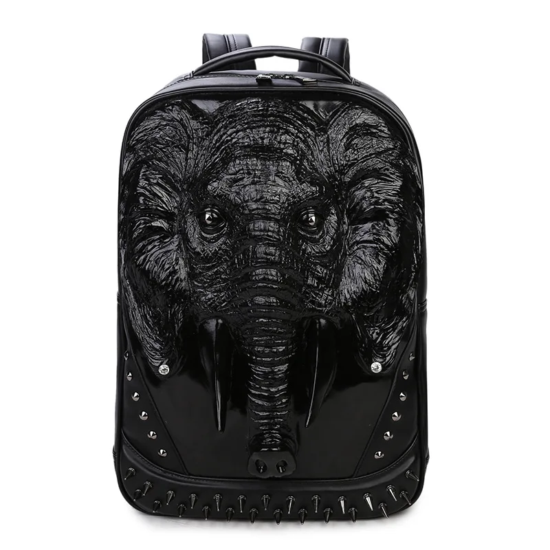 3D стереоскопический рюкзак с головой слона мужской персональный заклепки mochila черный водонепроницаемый PU кожаный mochilas - Цвет: 1 backpack