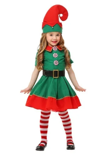 Kids Adult Christmas Green Elf Costume Family Christmas Party Elf Cosplay Fancy Dress - Цвет: Girl