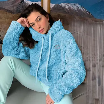 

Solid Fleece Drawstring Hooded Women Hoodies Coat Autumn Winter Faux Fur Female Pullovers 2020 Casual Fashion Ladies Warm Coats