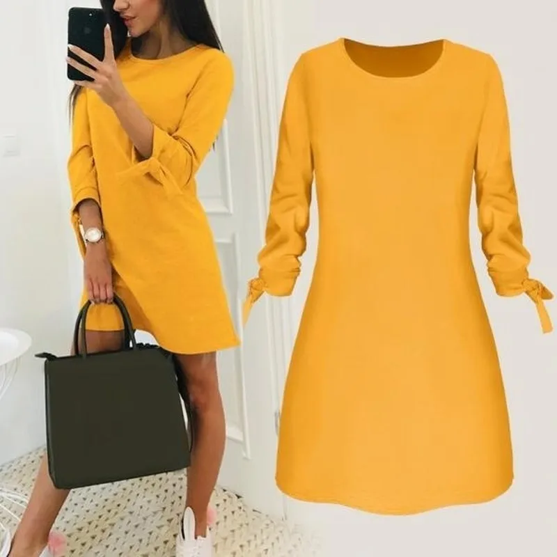 

Fashion Women Solid Color Ruffle Party Dress Elegant Casual es Loose Mini
