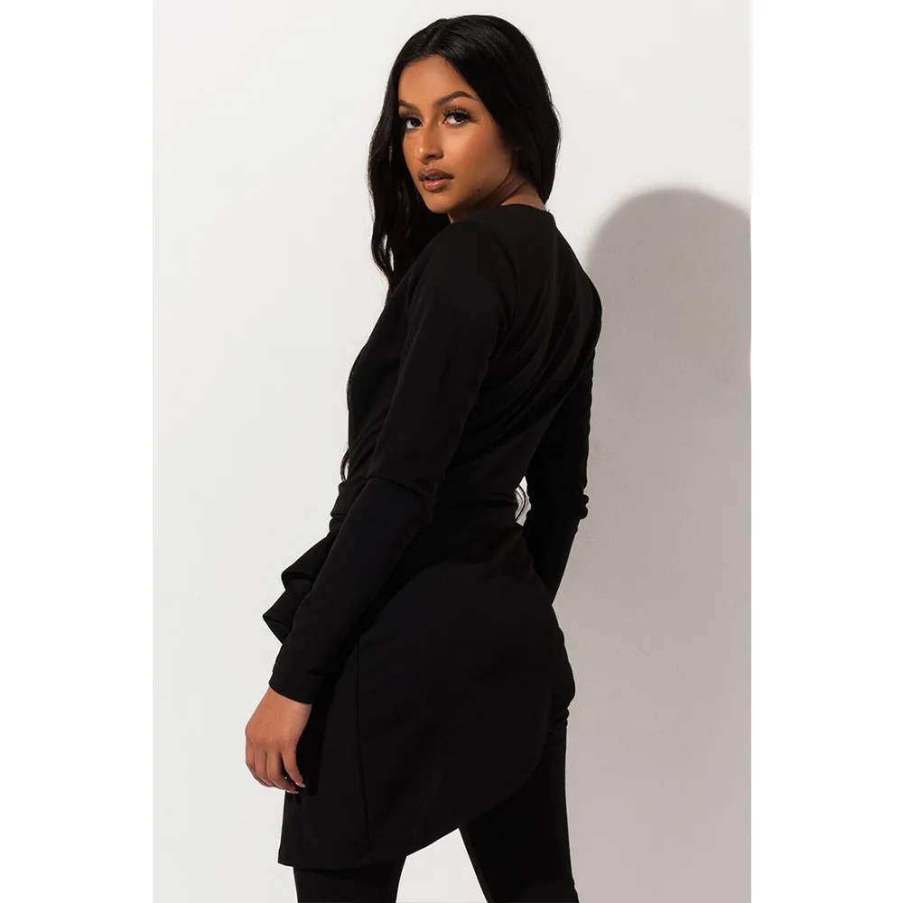 Echoine Long SLeeve Blazer Suit Set Two Piece Set ELegant Ruffle V-neck OL Work Office Matching Set Business Sexy Clothes - 4.00026E+12