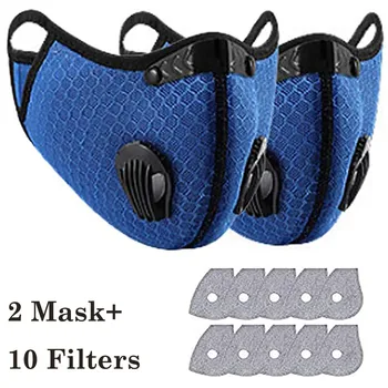 

2pcs Adults Mouth Mask Bike Dustproof with 10pcs Filter With Breathing Valve Unisex Outdoors Sports Mouth Cover mascarillas