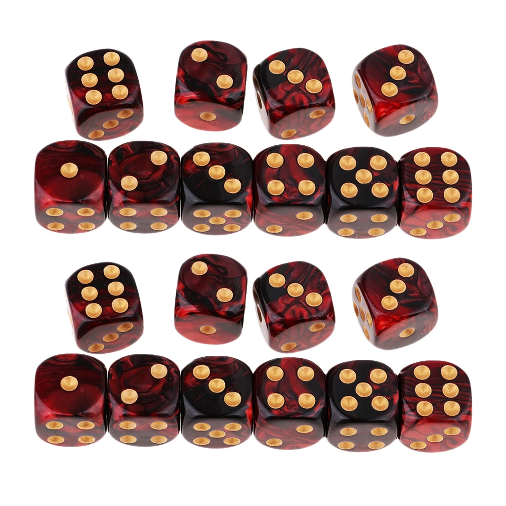 20x Two Colors Six Sided 16mm D6 Resin Role Play Gaming Dice Set Red + Black