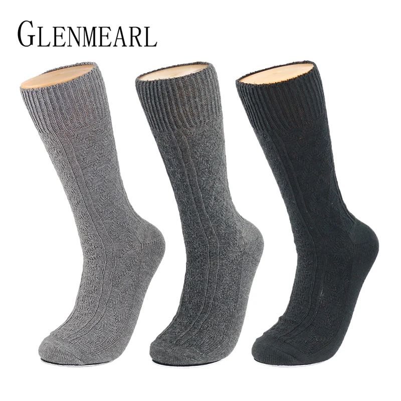 

3PK Cotton Men Socks Quality Brand Business Fall Winter Hosiery Thick Warm Plus Size Compression Coolmax Dress Socks For Male