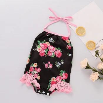 

Fashion Baby Rompers Summer Loose Cool Backless Casual Romper Sleeveless Bow Floral Jumpsuit Newborn Casual Outfits Black