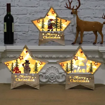 

Luminous Christmas Lights Decorations Hollow Wooden Pendant Creative Ornaments 2021 New Year Gift Avidad Party Night Home Decor