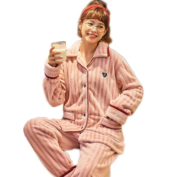 

2020 YAHOUHEI Autumn And Winter New Long Sleeve Coral Velvet Pajamas Women Can Wear Warm Flannel Housewear Set