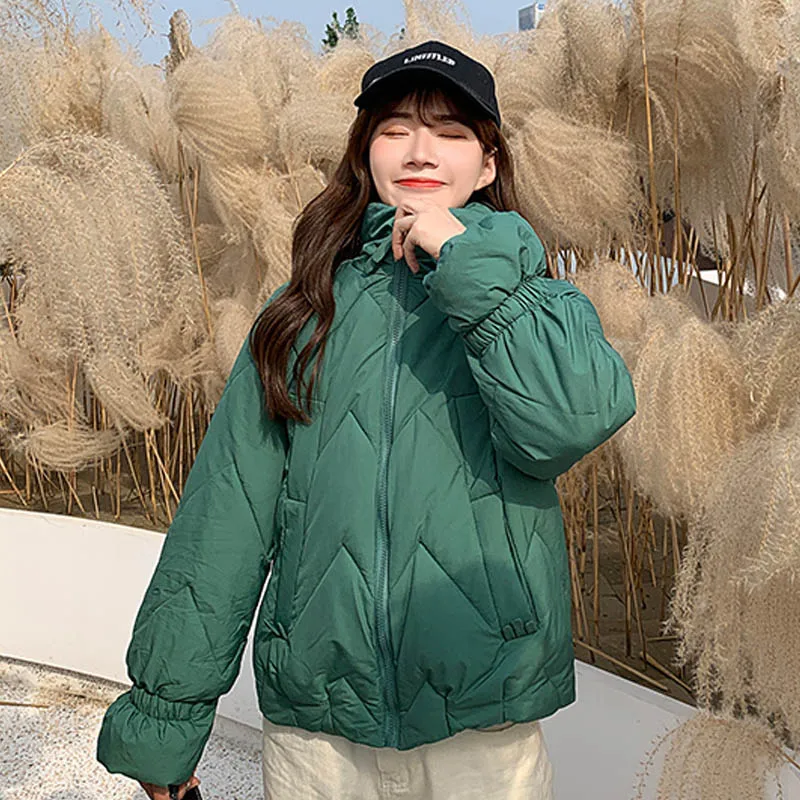 New Women Winter Short Coat Female Stand Collar Parka Thick Cotton Casual Jacket Autumn Warm Fashion Padded - Color: Green