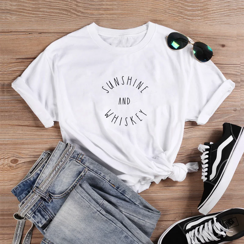 Sunshine and Whiskey рубашка Забавные футболки женские хлопковые летние с коротким