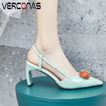 

VERCONAS 2020 Fashion Woman Sandals Woman Pumps Classic Design Genuine Leather Shallow Pointed Toe Strange Heeled Shoes Woman