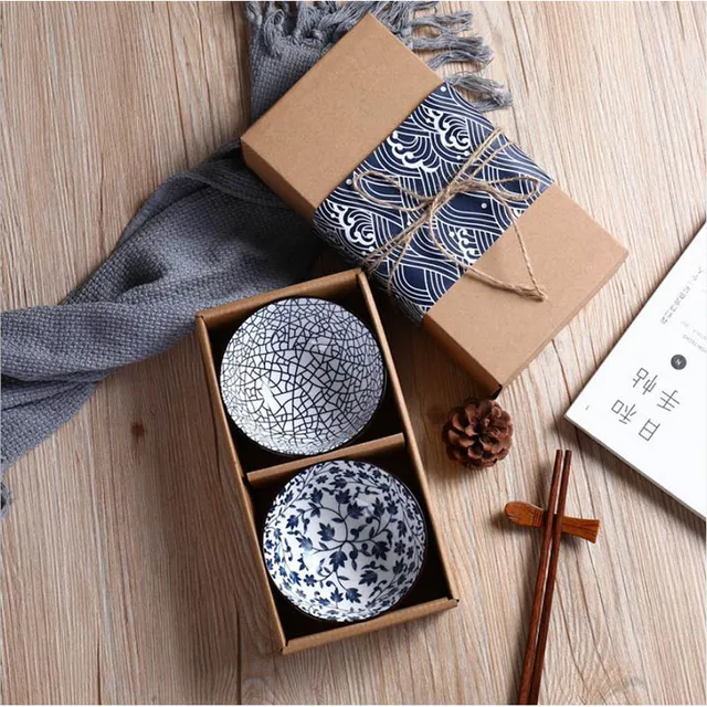Japanese Colour Kitchen Utensils Porcelain Ceramic Bowl With Box Tableware Set 4
