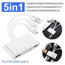 Lecteur de cartes à trois fils cinq en un pour Apple Huawei, adaptateur OTG de Type c/USB3.0, éclairage vers adaptateur de carte mémoire TF/SD 