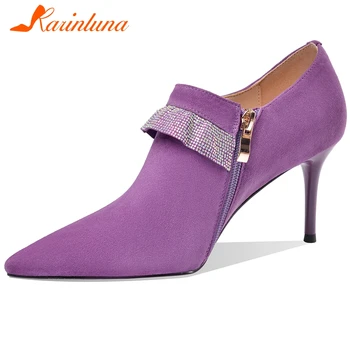 

KARINLUNA New Lady Pointed Toe High Heels Pumps Fashion Genuine Leather Suede Pumps Women Spring Party Decorating Shoes Woman