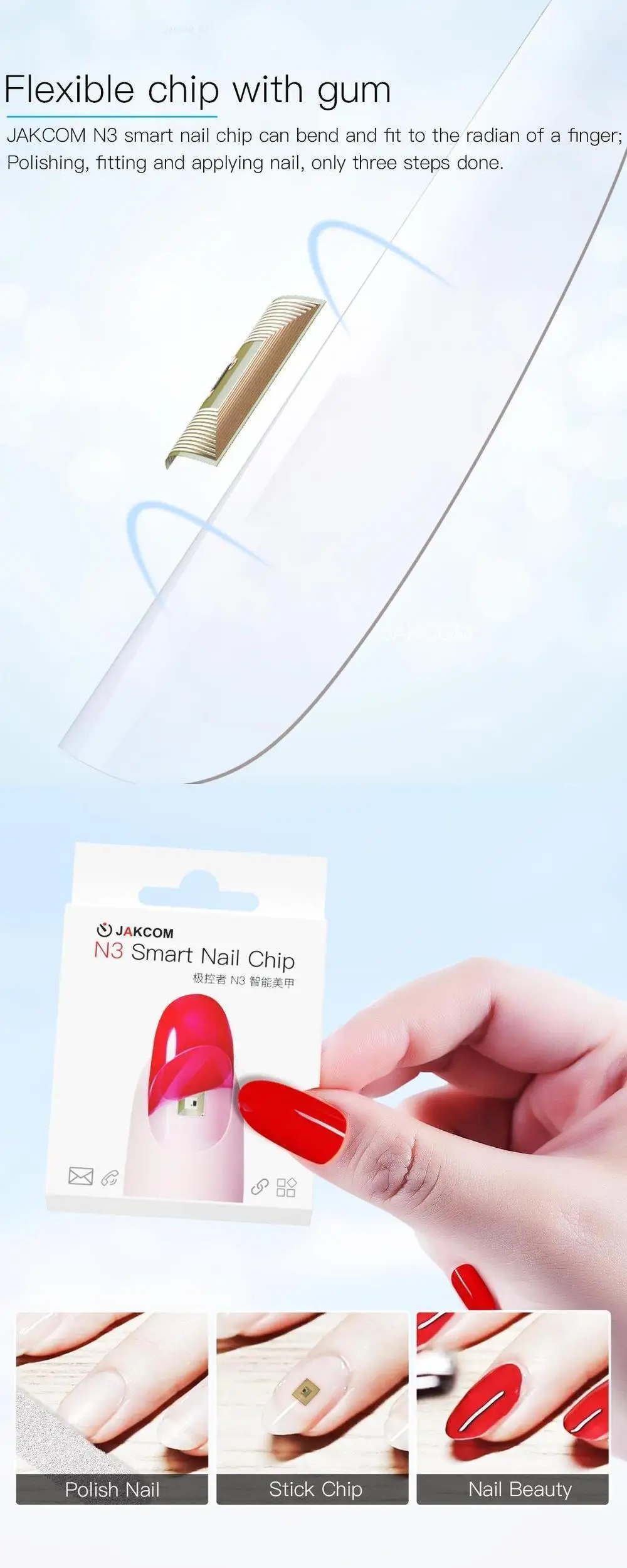 Jakcom N3 Smart Nail Flexible Chip Built in Skin-friendly Material Supports Virtual Call SOS Message Android IOS Available