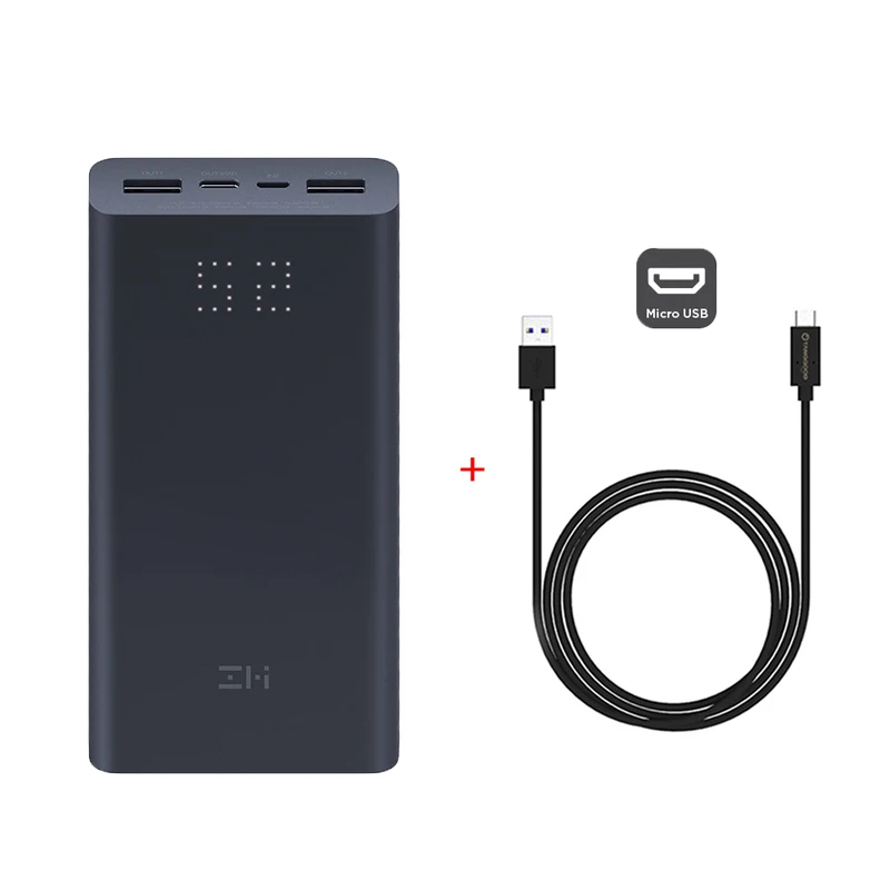 Add Micro USB Cable Xiaomi ZMI power Bank 20000 мАч QB822 3 usb type C 27 Вт PD Быстрая зарядка портативный внешний аккумулятор 20000 внешний аккумулятор повербанк - Цвет: Add Micro USB Cable