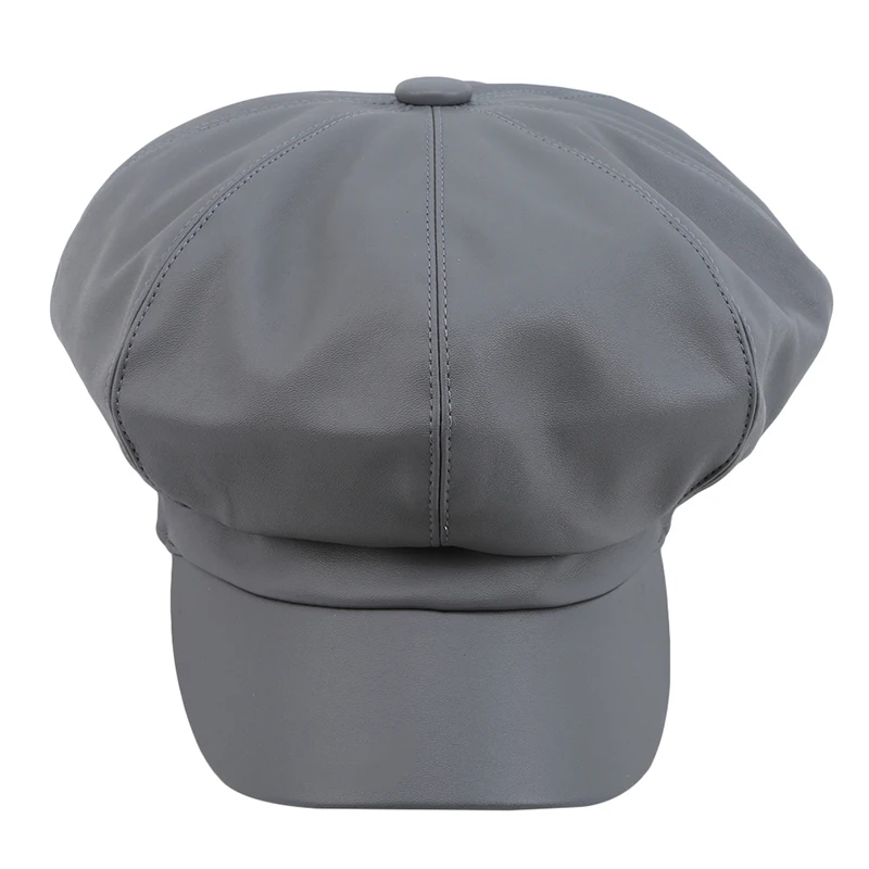 GAOKE PU Leather octagonal cap newsboy cap Retro literary female snapback cap Leisure hat accessories