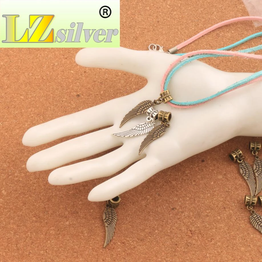 Angel Wing Big Hole Beads 40.3x9.1mm 100PCS Zinc Alloy Bronze Fit European Charm Bracelets Jewelry DIY B084