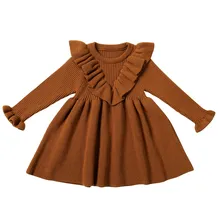 Хлопковые Платья принцессы с длинными рукавами и оборками для маленьких девочек; сезон осень-весна; модное вельветовое плиссированное платье для маленьких детей