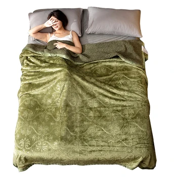 

Soft Warm Flannel Sherpa Plish Blanket For Double Bed Solid Blue Faux Fur Embossed Mink Throw Winter Bed Linens Fluffy Blankets