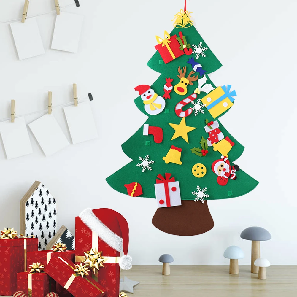 

DIY Felt Green Cloth Christmas Tree Snowman Santa Claus Elk Pattern Kids Toys Home Party Holiday Festival Decoration New Year