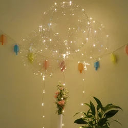 30PCS/LOT 18'' Transparent Clear Bobo Balloon With Warm White String Light Helium Inflatable Balloons Wedding Birthday Decor