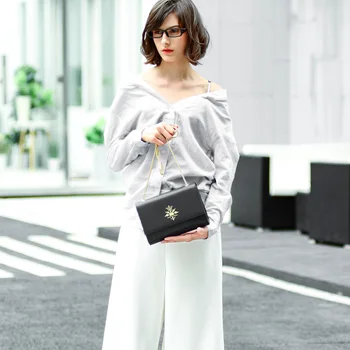 

Women's New Fashion Leather Handbag Mini Chain Classic Flap OL Crossbody Bag Shoulder Bag for Office Daily with Gold Chain