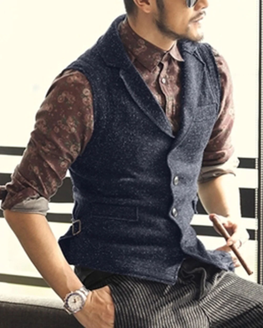 Mens Suit Vest Brown Single-breasted Navy Slim Fit Waistcoat Casual Lapel Neck Formal Business Groomman For Wedding Best Man