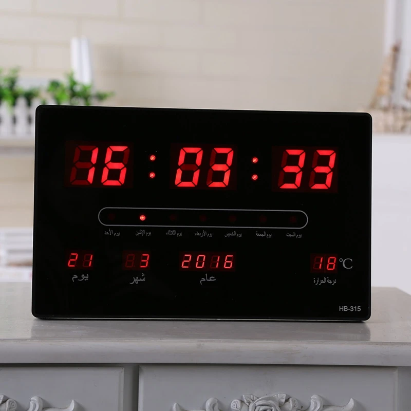 US $22.47 Livingroom 6 Digits Led Calendar Wall Clock With Thermometer Power Off Time Memory Clock Big Numbers Plugin Alarm Clock